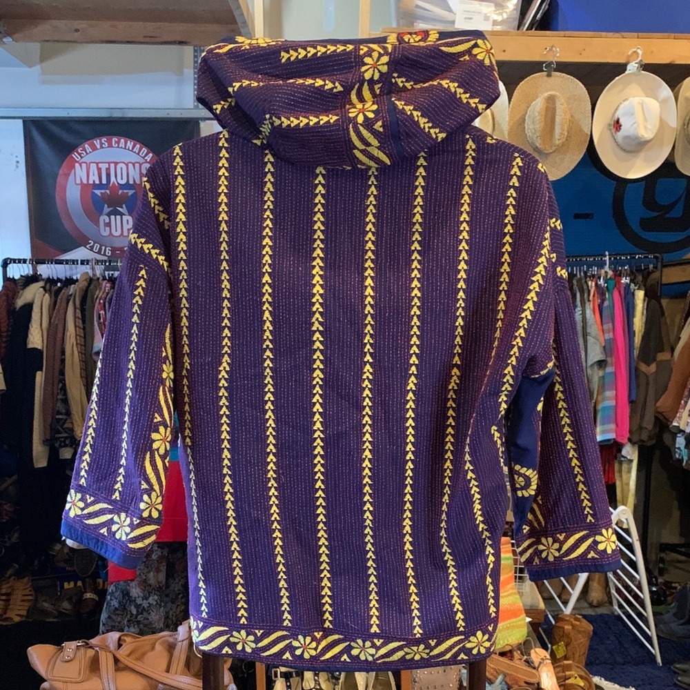 Navy, orange & Yellow Hooded Cardigan Embroidered Jacket - Picture 7 of 9